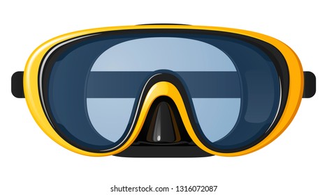 Mask for swimming and diving, black and yellow, isolated vector illustration on white background