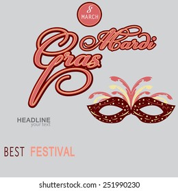 Mask with text to design leaflet , brochures, magazine at Mardi Gras Festival vector