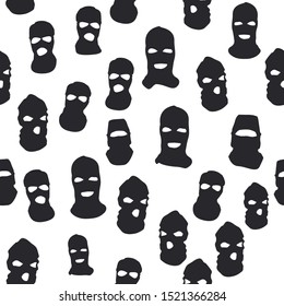 Mask textile with cutouts under the eyes and mouth seamless pattern. Balaclava special response services. Military face shield background