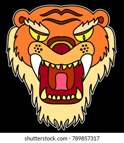 The mask Tiger face sticker vector.Tiger head traditional tattoo.Tiger roaring