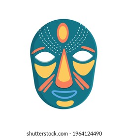 Mask of traditional ritual or ceremonial African, Hawaiian or Aztec masks in the shape of a human face, isolated on white background. Cartoon. Isolated on white background.
