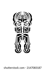 Mask in traditional tribal style. Black tattoo patterns. Flat style. Vetcor.