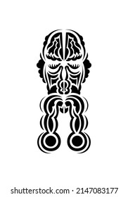 Mask in traditional tribal style. Ready tattoo template. Isolated on white background. Vector illustration.