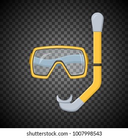 Mask and tube for diving isolated on transparent background. Snorkeling equipment. Vector illustration.