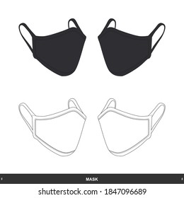 Mask Two View Only Front and Side Color is Black and White, Template for Commercial Use