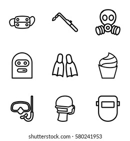mask vector icons. Set of 9 mask outline icons such as cream, blowtorch, flippers, snorkel