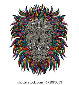 Mask. Vector lion of patterns with a color mane