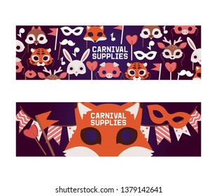 Mask vector pattern kids carnival costume hat cartoon animal masks for masquerade party illustration set of backdrop animalistic masked child headwear for birthday celebration banner background.