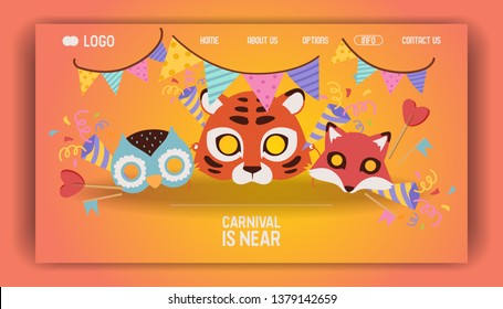 Mask vector pattern kids carnival cartoon animal masks for masquerade party illustration of backdrop animalistic masked child headwear for birthday celebration decoration background.