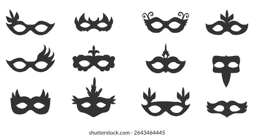 Mask vintage silhouette carnival masque, face mystery costume for ball, party or masquerade. Set simple costume.