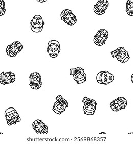 mask virus face safety vector seamless pattern thin line illustration