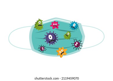 Mask with virus on surface after used. vector illustration