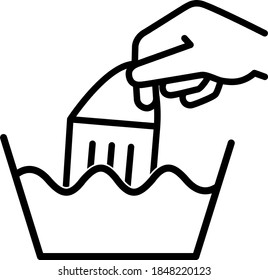 Mask washing vector icon - hand, mask and tub with water