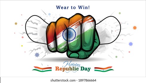 Ilustración vectorial de la celebración del "Día de la República de la India" con el desfile de fondo de la máscara tricolor, tricolor, concepto de idea