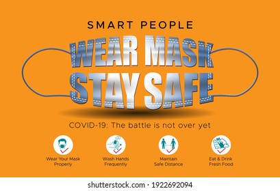 Mask. Wear a face Mask. safety first. medical mask. n95, corona. covid 19. vaccine. background, idea concept creative. stay safe from covid19 epidemic illustration with typography