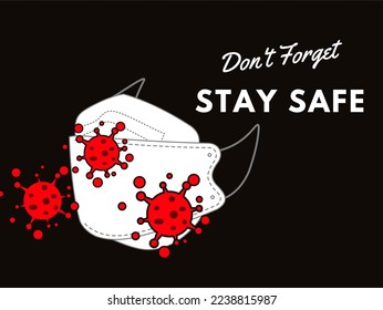 Mask wearing campaign for virus prevention.
Wearing a mask to prevent transmission of the corona virus.
Image of mask and virus with black background and white font.