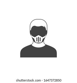 Mask wearing face sign. Sick man. Nose mouth cover. Infectious disease protection. Flat minimalist design. Black white. product brand service label banner board display. App icon.