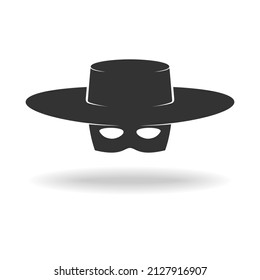 Mask Zorro graphic icon. Hat and mask  sign isolated on white background. Vector illustration