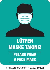 Lütfen maske takınız ("Please Use a Face Mask" in Turkey) Instruction icon vector illustration