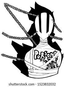 Masked anime character chained and trap in vector