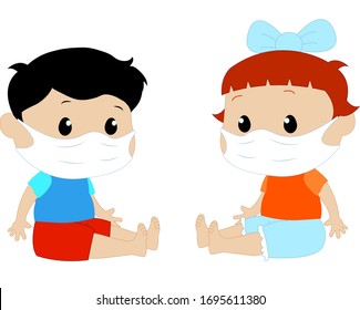 Niño y niña enmascarado. Ilustración Vectoral. Fondo blanco aislado.