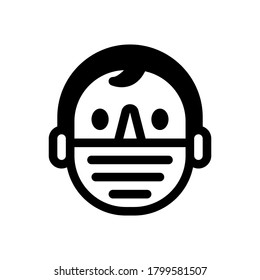 Vector de icono de chico enmascarado. La gente usa máscara médica protectora simple ilustración de línea. Símbolo mínimo, Relleno y línea aislados en fondo blanco