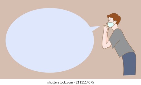 Niño enmascarado hablando con el vector de ilustración plana de espacio de copia.