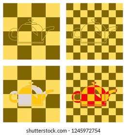 Masked brewing teapot on a checkerboard