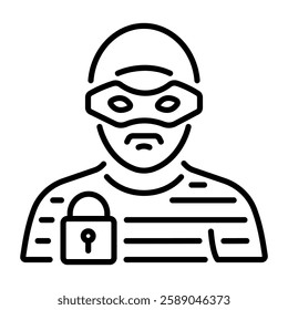 Masked burglar icon in linear style 