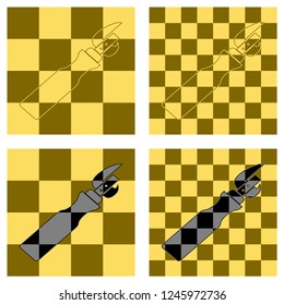 Masked can opener on a checkerboard