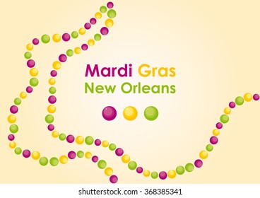 Masked Carnival in New Orleans. Carnival in the United States, dominated by yellow, green and purple. Floats, costumes and lots of beads. Colorful vector background. Holiday background. Festive card