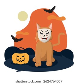 Masked cat with candy. Vector illustration