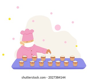 
chef enmascarado preparando tartas tiernas linda ilustración
