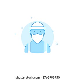 Masked criminal face vector icon. Flat illustration. Filled line style. Blue monochrome design. Editable stroke. Adjust line weight.