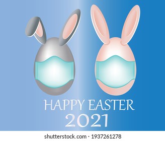 Masked eggs Happy Easter lettering. Vector illustration.