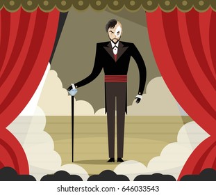 masked evil villain in opera theater stage