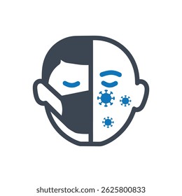 Icono De Virus De Cara Enmascarada Aislado Sobre Fondo Blanco