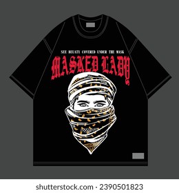 masked girl tshirt design for street wear clothing print