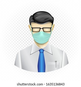 Masked human template on white transparent background. Cure the flu disease. Treat 2019-nCoV virus microbe infection