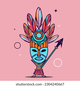 Masked Indian chief holding a spear