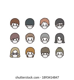 Masked male icon illustration set