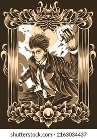 masked man on engraving frame 