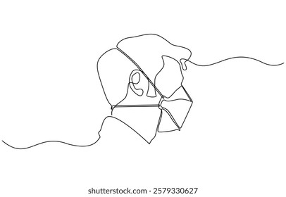 Masked man one line art illustration - Virus protection concept - Epidemic quarantine - Medical mask, Continuous one line drawing.Portrait Young man in a protective face mask.