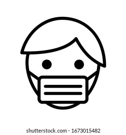 Icono vectorial de contorno enmascarado aislado en fondo blanco. Icono de línea coronavirus 2019-ncov para web, aplicaciones móviles, diseño de ui y productos de impresión. Síntomas y prevención del coronavirus