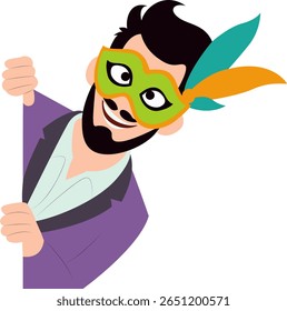 Masked Man Peeking Party Invitation, Mardi Gras Masked Reveler