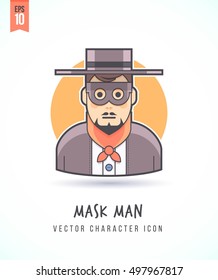 Masked man in retro disguise appearance illustration People lifestyle and occupation Colorful and stylish flat vector character icon