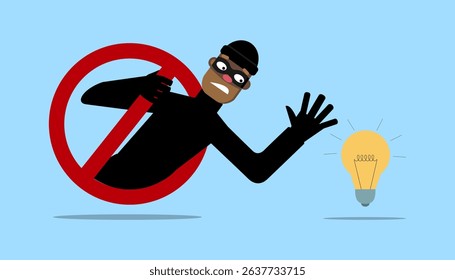 Masked man, thief wants to take an idea, a light bulb