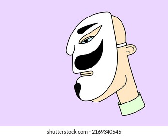 Masked man - vector flat outline illustration.	