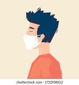 Masked man, the virus. Flat illustration