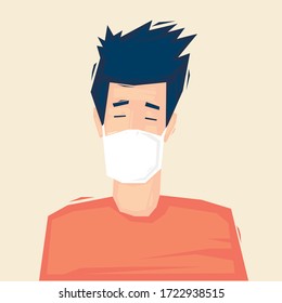 Hombre enmascarado, el virus.Ilustración plana